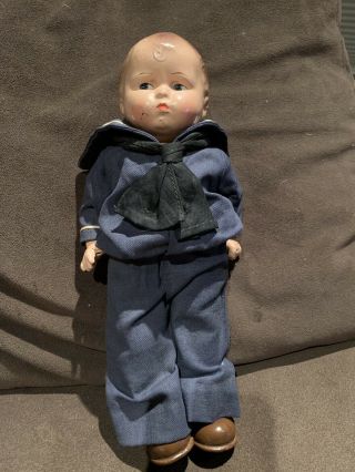 Vintage Composition Effanbee Skippy Doll Navy Uniform.  Walk Talk Sleep.  Antique