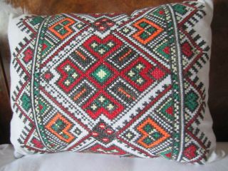 Vintage Hand Embroidered In Cross Stitch Cushion