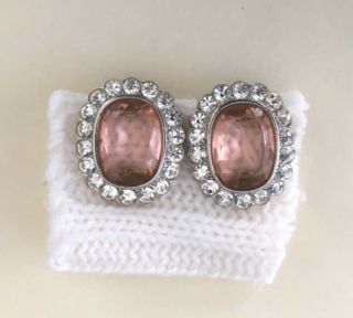 Vintage David Grau Silver Tone Oval Faceted Pink Crystal W/rhinestones Earrings