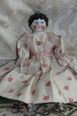 Antique 10 1/2 " China Head Doll With Molded Black Hair No.  2 Blue Eyes German?