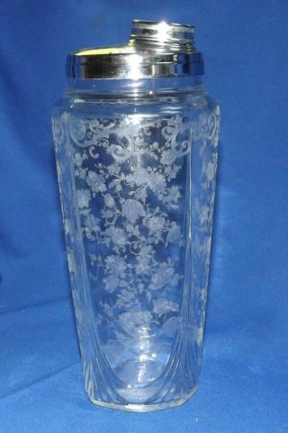 Vintage Cambridge Glass Chantilly Cocktail Shaker Rarely Seen Form 10 " No Chips