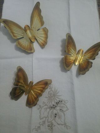 Home Interiors Homco Vintage Brass Metal Butterflies Wall Decor 1173 Set Of 3