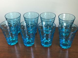 Vintage Hazel Atlas Capri Turquoise Blue Dot Juice Glasses Tumblers Mcm Set Of 8