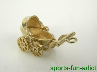 Vintage Movable Baby / Toddler Carriage Stroller 14k Yellow Gold Charm By Ff