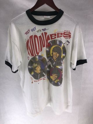 Vintage 1986 The Monkees 20th Anniversary Tour 2 - Sided Graphic Ringer T - Shirt