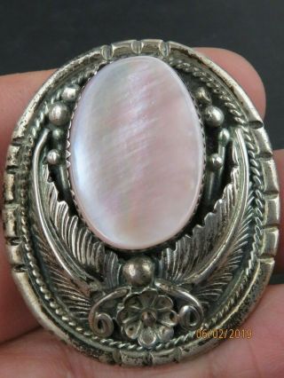 Vintage Native Indian Navajo Sterling Silver E.  Yazzie Mother Of Pearl Pendant