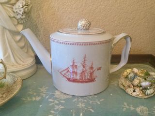 Vintage Spode Red Trade Winds 6 - Cup Teapot Clipper Ships Estate Find Lovely