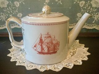 Vintage Spode RED TRADE WINDS 6 - Cup Teapot Clipper Ships Estate Find Lovely 2