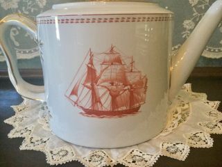 Vintage Spode RED TRADE WINDS 6 - Cup Teapot Clipper Ships Estate Find Lovely 4