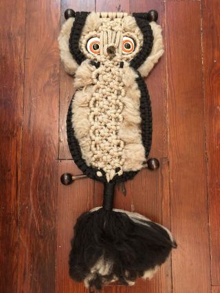 Vintage Macrame Owl Wall Hanging Retro Boho Hippie 26”