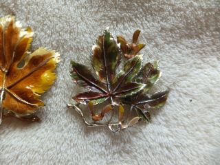 Vintage Costume Jewelry Exquisite Enamel Leaf Brooches x3 5