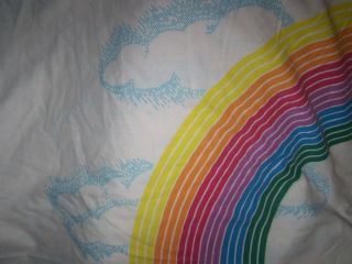 Vintage Waterbed King Size Sheet Set Rainbow & Clouds Attached Top/bottom Usa