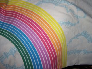 VINTAGE WATERBED KING SIZE SHEET SET RAINBOW & CLOUDS ATTACHED TOP/BOTTOM USA 2
