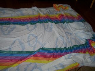VINTAGE WATERBED KING SIZE SHEET SET RAINBOW & CLOUDS ATTACHED TOP/BOTTOM USA 3