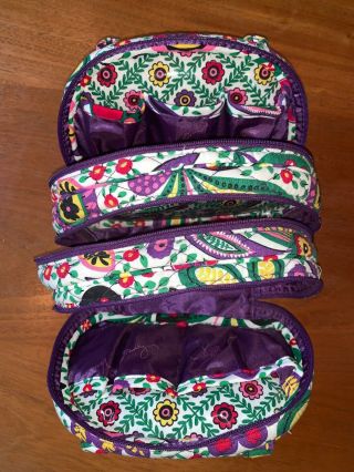 Vera Bradley Travel Makeup Bag With Compartments Purple Vintage Pattern