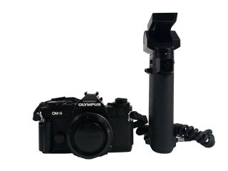 Minty Olympus Om - 4 Slr 35mm Camera Camera Body With Flash Power Bounce Grip 2
