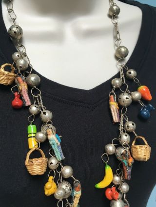 Pueblo Native American Folk Art Charm Necklace 30” Vintage 8