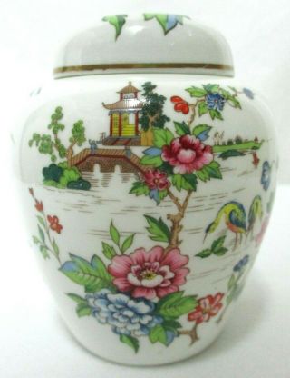 Vintage Crown Staffordshire Asian " Pagoda " Ginger Jar W/ Lid 4 " In England