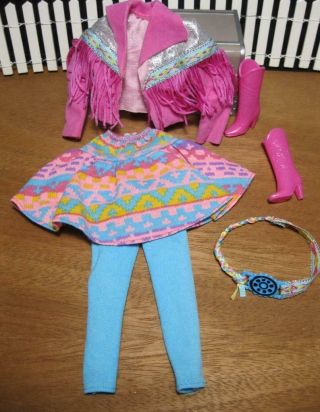 Vintage Barbie Doll 1989 Cowboy Western Fun Fashion Clothes Skirt Jacket Boots,
