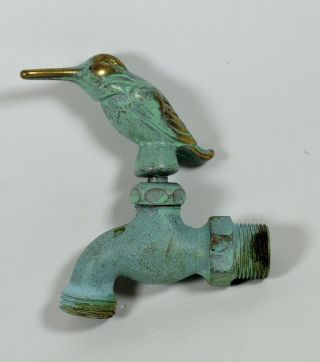 Vintage Brass Hummingbird Bird Handle Knob Faucet Hose Valve,  Verdigris