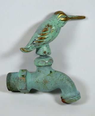Vintage Brass Hummingbird Bird Handle Knob Faucet Hose Valve,  Verdigris 5