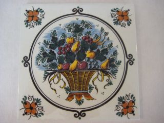 Vtg Delfts Handpainted Made In Holland Fruits Bowl Ceramic Tile 5 3/4 " X 5 3/4 "