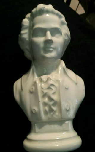 Vintage Mozart Glazed Porcelain Bust Classical Music Composer White 8 " Statue