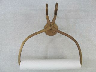 Vintage Block Ice Tongs Paper Towel Holder Large Brass Heavy Wall Mount