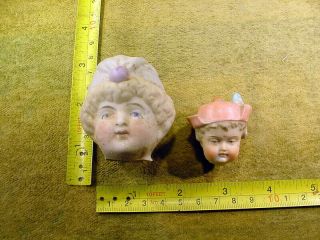 2 X Excavated Vintage Victorian Painted Bisque Doll Head Hertwig Age 1860 13214