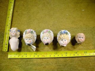 5 X Excavated Vintage Victorian Painted Bisque Doll Head Hertwig Age 1890 13248