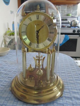 Vintage Quartz Kundo Anniversary Glass Dome Clock Made In Germany Euc