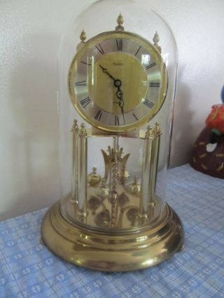 Vintage Quartz Kundo Anniversary Glass Dome Clock Made In Germany Euc 5