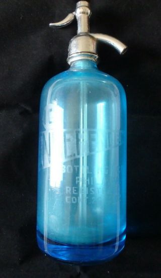 Vintage Blue Glass Seltzer Bottle,  Independent Bottling Co,  Phila. ,  Pa.