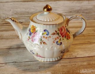 Vintage Ellgreave England White Footed Ironstone Teapot Floral - Number 2870