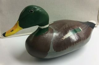 Vintage Antique Hand Carved Wooden Mallard Duck Decoy - R.  R.  Chiljers (?)