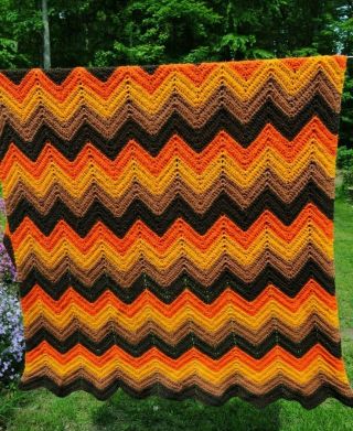 Handmade Crochet Afghan Chevron Granny Vtg Boho Quilt Lap Blanket Festival