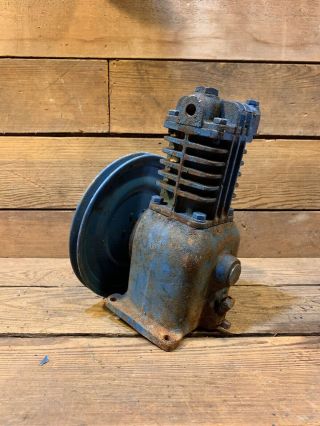 Vintage Air Compressor Cast Iron Industrial Factory Blue Engine Motor Hit Miss
