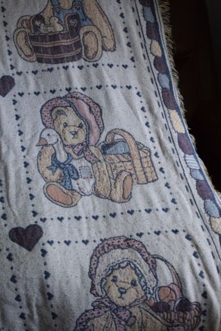 Vintage Cherished Teddies Throw Blanket Afghan 1993 Priscilla Hillman 4