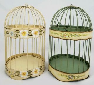Vintage Pair Metal Tole Bird Cages Domed Hinged Top French Shabby 14 1/2 "