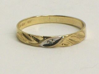 Vintage Solid 10kt Yellow Gold Wedding Stacking Band With Diamond Accent