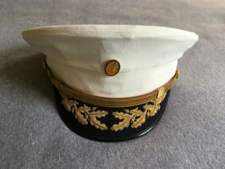 Vintage Us Air Force? Flight Ace White Dress Hat Cap Size 7 1/8 Gold Leaves
