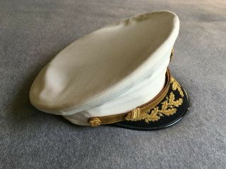 Vintage US Air Force? Flight Ace White Dress Hat Cap Size 7 1/8 Gold Leaves 3