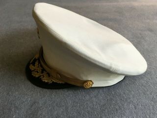 Vintage US Air Force? Flight Ace White Dress Hat Cap Size 7 1/8 Gold Leaves 5