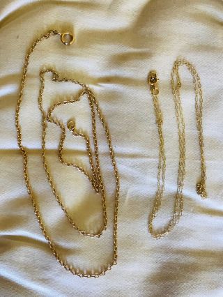 Vintage Jewellery Two 9ct Gold Chains One Needs Clasp Combined Weight 2.  5g