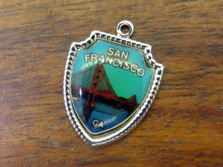 Vintage Silver San Francisco Golden Gate Bridge California Shield Charm E 16