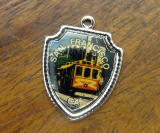 Vintage Silver California San Francisco Trolley Cable Car Shield Charm E6