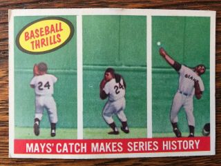 1959 Topps Willie Mays " Thrills " Baseball Card No Creases - Vintage