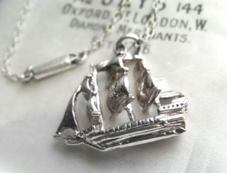 Vintage Jewellery Little Sterling Silver Ship Pendant Necklace