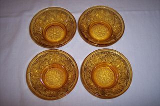 Set Of 4 Vintage Tiara Sandwich Glass Amber Fruit/dessert Bowls