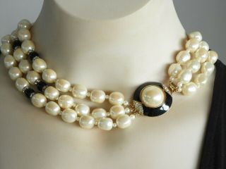 Vintage Gay Boyer Runway Couture Faux Pearls Rhinestone Glass Choker Necklace 17